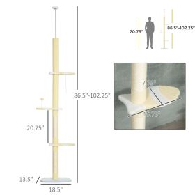 4-Tier Floor To Ceiling Cat Tree Height Adjustable 87 -103 Inch (Option: Yellow White and Blue)
