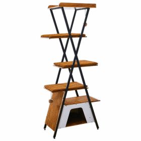 73in Modern Cat Tower For Indoor Cats - Multi-Level Cat Tree With Scratching Posts, Caves, Large Perch & Removable Pads - Wooden Cat Furniture (Option: 7013RUSTIC BROWN)