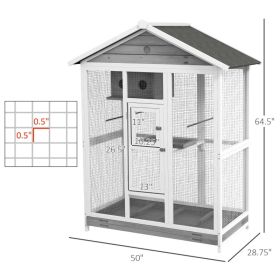 PawHut 64.5 Wooden Bird Cage Aviary, Flight Cage With 4 Perches, Nest And Slide-Out Tray For Indoor Outdoor, GrayMultiple Packages (Option: Pure White)