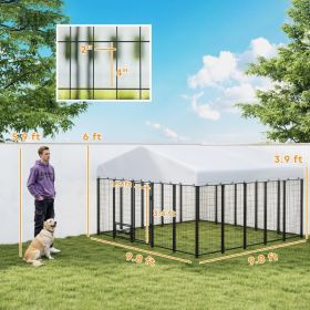 9.8' X 9.8' X 6'Outdoor Dog Kennel, Dog Kennel Outside Run With 360 Rotating Bowls, Waterproof & UV Resistant CoverMultiple Packages (Option: Sliver)