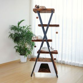 73in Modern Cat Tower For Indoor Cats - Multi-Level Cat Tree With Scratching Posts, Caves, Large Perch & Removable Pads - Wooden Cat Furniture (Option: 7013BROWN)