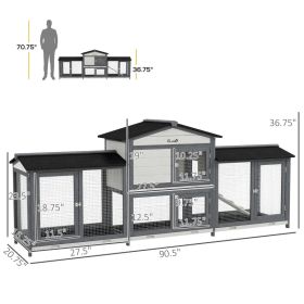 Wooden Rabbit Hutch Bunny Cage Pet Playpen House Enclosure With Double Side Run Boxes, No Leak Tray, Ramp, For Rabbits, Chickens, Ducks, Guinea P (Option: Black Gray)