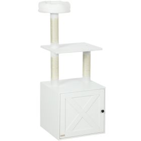 Cat Tree with Litter Box Enclosure, Scratching Posts, Bed, Climbing Platforms for Indoor Cats, White (Option: White-610x530x230 mm)
