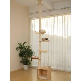 5-Tier Adjustable Cat Tree Tower-Hemp Scratching Post, Perches, Sturdy Indoor-Outdoor Activity Center (Option: 7016WH)