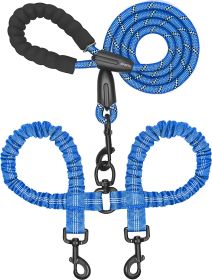 Dual Dog Leash; Double Dog Leash; 360 Swivel No Tangle Walking Leash; Shock Absorbing Bungee for Two Dogs (Color: Royal Blue, size: length)