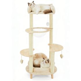 Modern Heavy-Duty No-Drill 4-Tier Solid Wood Cat Tree- 45.7in Multi-Cat Tower With Cozy Bed, Capsule & Extra Wide Perch (Option: 7014NATURAL)